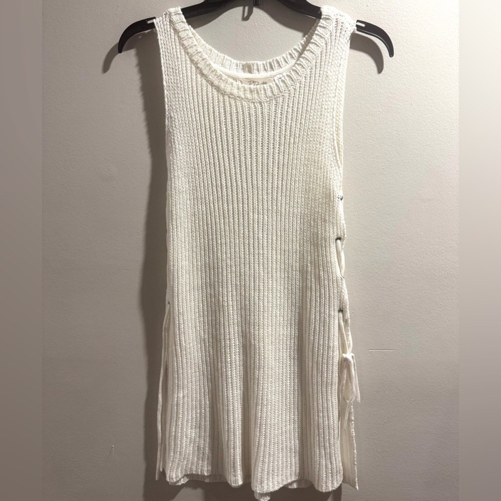 RD Style Cream Ribbed Knit Tank Dress with Side Tie